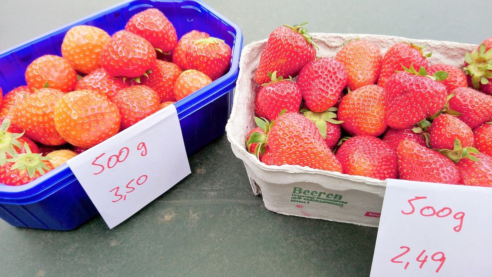 Trotz Inflation: Erdbeeren und viele andere Lebensmittel sind gerade uncharakteristisch billig. Foto: Carsten van Bevern