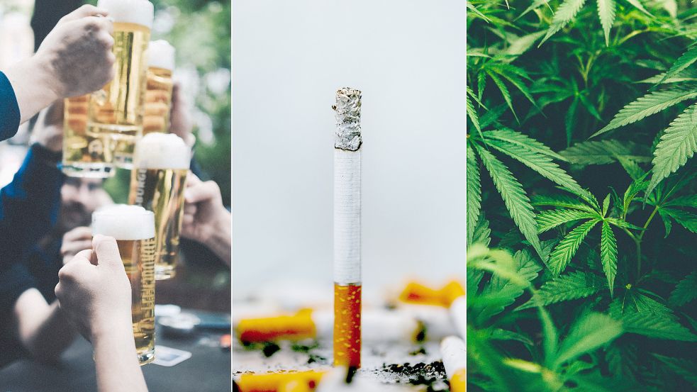 Alkohol, Zigaretten und Cannabis: Wieso werden diese Rauschmittel so unterschiedlich gehandhabt? Foto: Unsplash (3)/Des Récits; Uitbundig; Matthew Brodeur (Symbolbild)