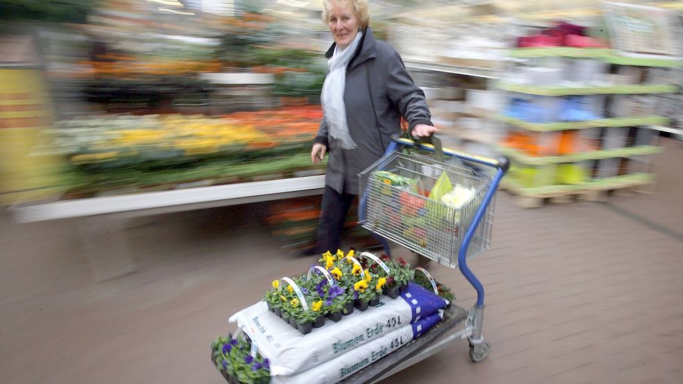 Einkauf im Gartencenter: Erde für den Verbraucher soll künftig weniger Torf enthalten. Foto: Jens Büttner/dpa