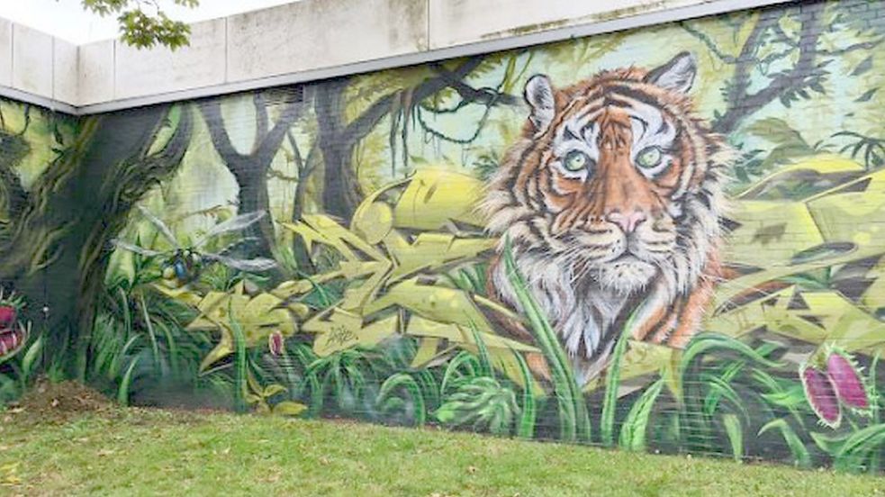 Eine Garagenrückwand an der B72 wurde ebenfalls verschönert. Foto: Privat