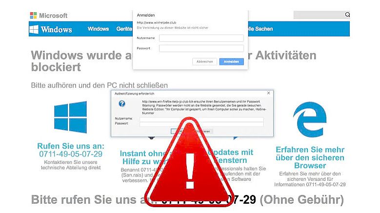 Ein Screenshot einer Scamseite. Angeblich wurde Windows blockiert. Foto: Verbraucherschutz