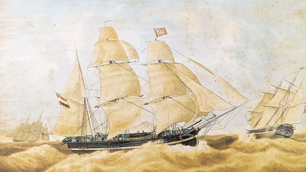 Dieses Gemälde aus dem Jahre 1845 zeigt die „Harmonie“, mit der Kapitän Hikke Janssen de Bloom und seine Crew Kap Hoorn umsegelt haben. Quelle: Scheepvaart Museum Amsterdam