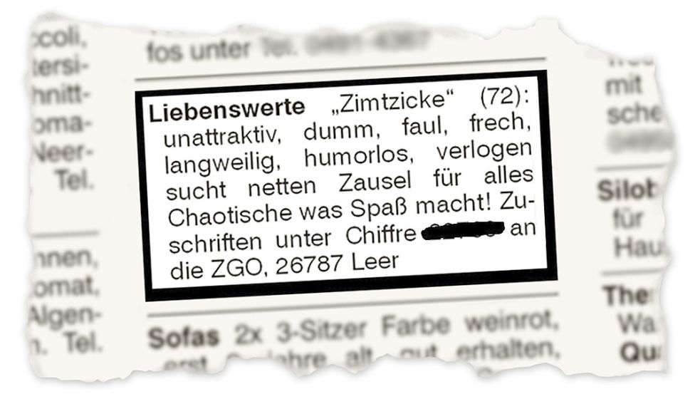 Mit dieser Bekanntschaftsanzeige suchte die Emderin im Mai einen Partner. Ein Antwortschreiben gefiel der 72-Jährigen, doch es gab Probleme.