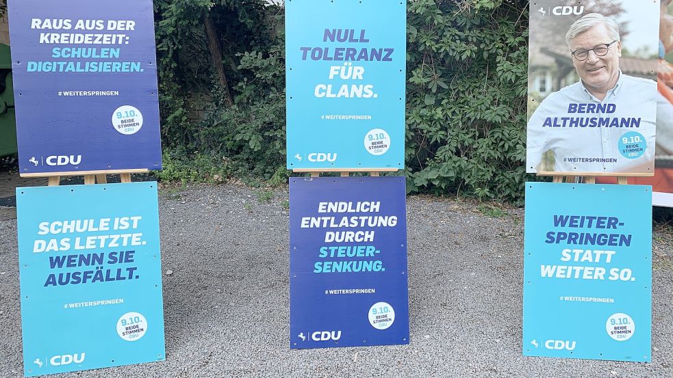 Mit diesen Wahlplakaten und ihrem Spitzenkandidaten Bernd Althusmann wirbt die CDU in Niedersachsen um Stimmen für die Landtagswahl am 9. Oktober. Foto: Lars Laue