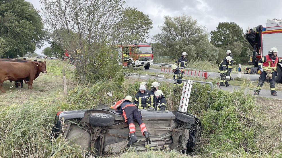 Der Pkw kam im Straßengraben zum Liegen. Foto: Feuerwehr