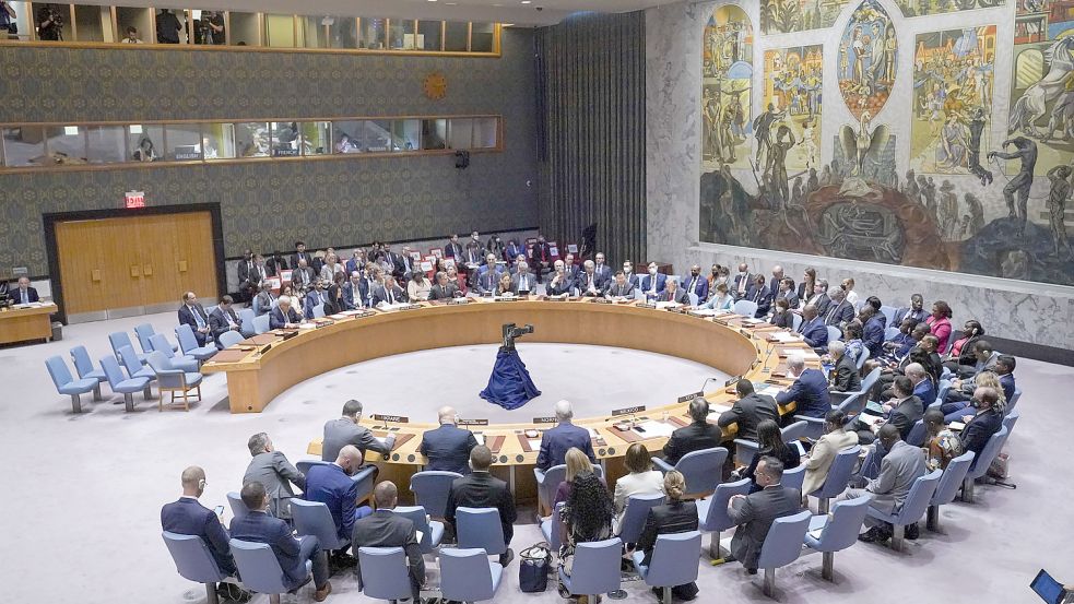 Der Sicherheitsrat der Vereinten Nationen tagt im Hauptquartier der Vereinten Nationen zur Lage in der Ukraine. Foto: Mary Altaffer/AP/dpa