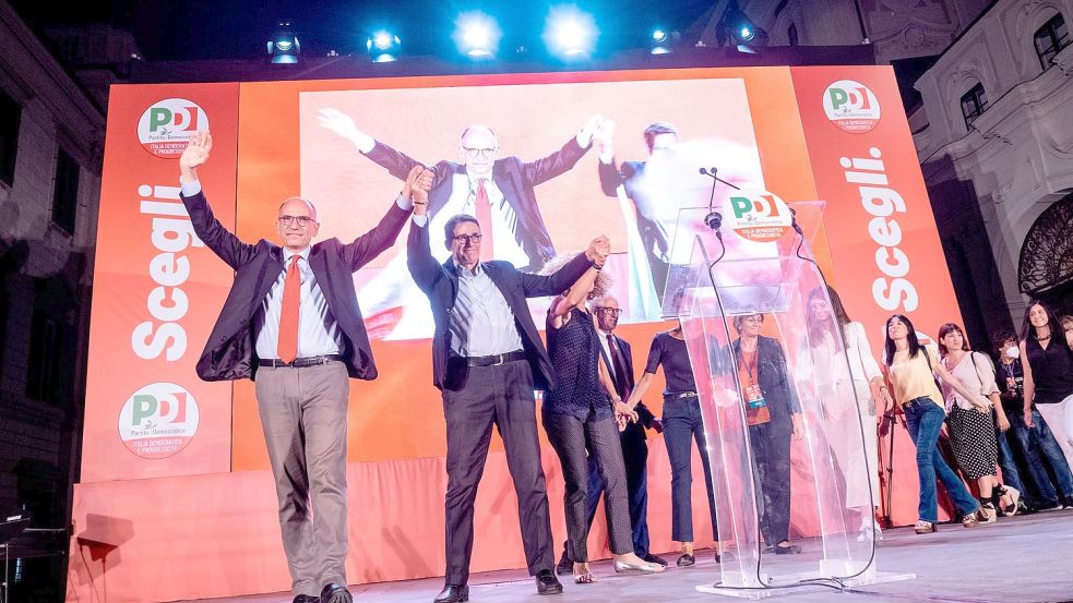 Der Vorsitzende der Demokratischen Partei Italiens, Enrico Letta, bei der Eröffnung des Wahlkampfes in Rom. Foto: Mauro Scrobogna/LaPresse/dpa