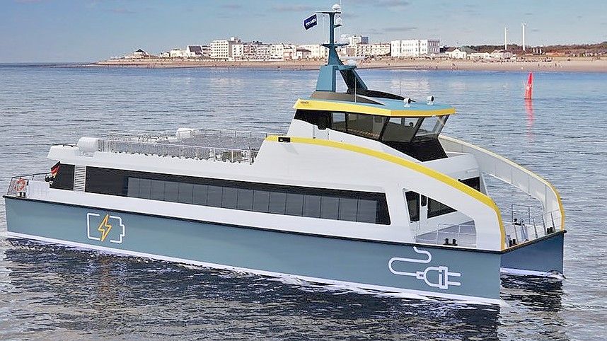 Die Frisia-Reederei möchte in Zukunft einen E-Katamaran für den Inselverkehr einsetzen. An der Forschung ist die Hochschule maßgeblich beteiligt. Animation: Frisia/Damen Shipyards