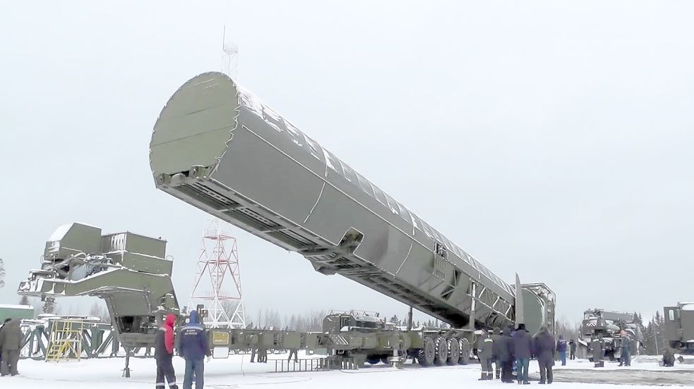 Bestandteil des russischen Atomwaffenarsenals: Nuklear bestückbare Interkontinentalraketen mit riesiger Reichweite. Foto: picture alliance/dpa/RU-RTR Russian Television/AP