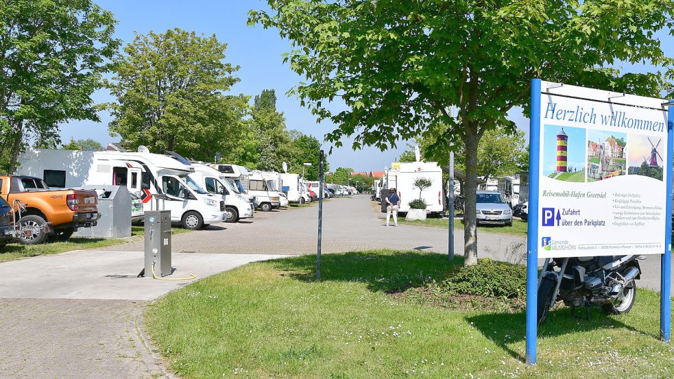 In der Hauptsaison und über Feiertage herrscht in Greetsiel oft ein starker Andrang auf die Parkplätze und Wohnmobilstellflächen. Bislang bleiben die Einnahmen aber hinter den Erwartungen zurück. Foto: Wagenaar/Archiv