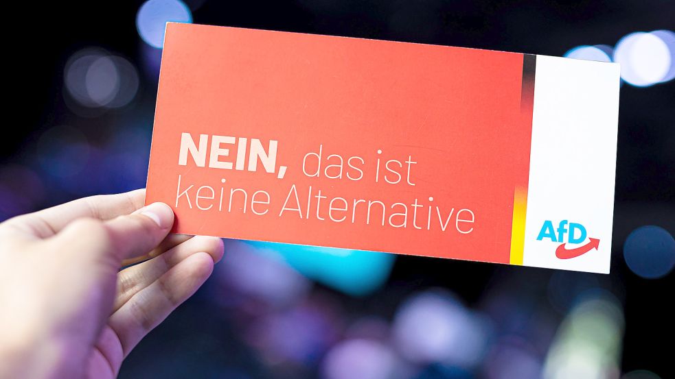 Eine Hand hält auf einem Sonderparteitag der AfD Niedersachsen eine Stimmkarte. Foto: Frankenberg/dpa