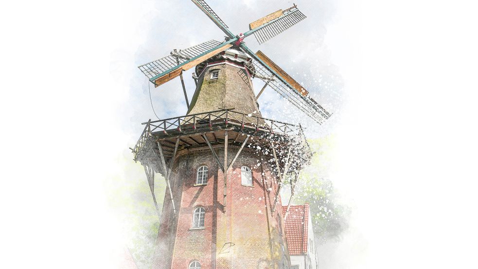 Die Emder Windmühle „De Vrouw Johanna“ ist wohl nicht die größte der Region, aber vermutlich die breiteste. Foto: Ortgies/Gestaltung: Will