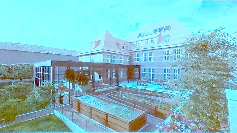 So könnte die Schule irgendwann als Hotel mit Restaurant aussehen. Grafik: Stadt Emden