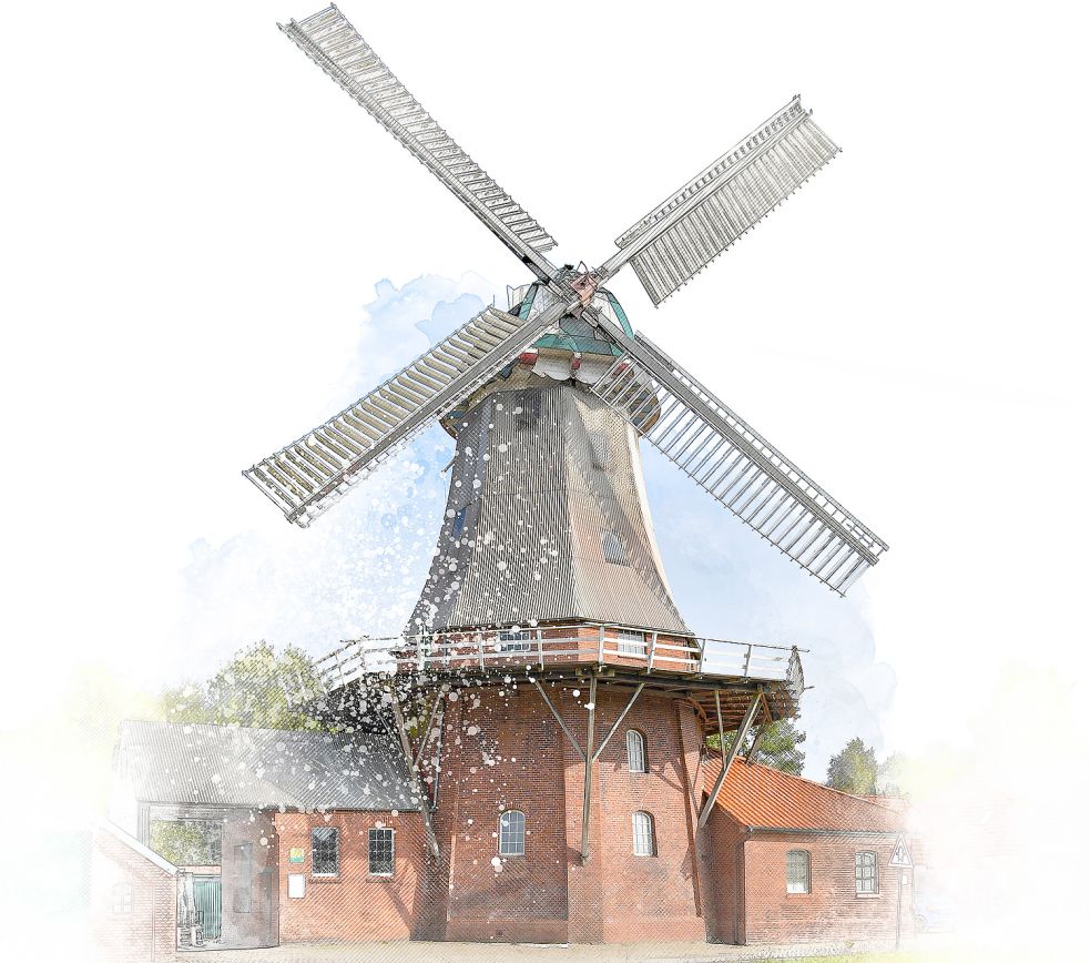 Die Bohlen-Mühle in Warsingsfehn gehört eng mit dem Landhandel zusammen. Foto: Ortgies/Gestaltung: Will