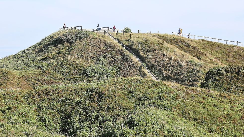Die 20 Meter hohe Melkhörndüne bietet die beste Aussicht auf Langeoog. Das Wort Melkhörn bedeutet Melk-Ecke, ein Hinweis auf die naheliegende Meierei. Foto: Böning