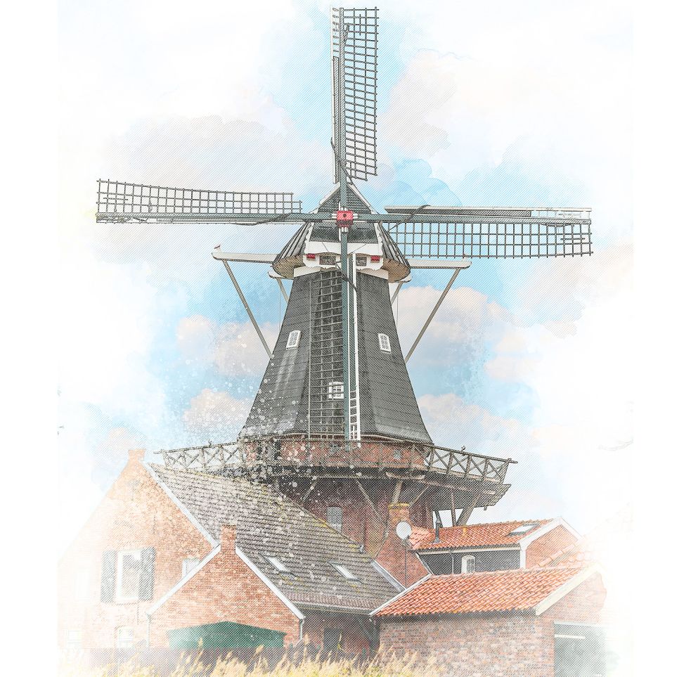 Die Mühle in Rysum steht im historischen Ortskern. Foto: Ortgies/Gestaltung: Will