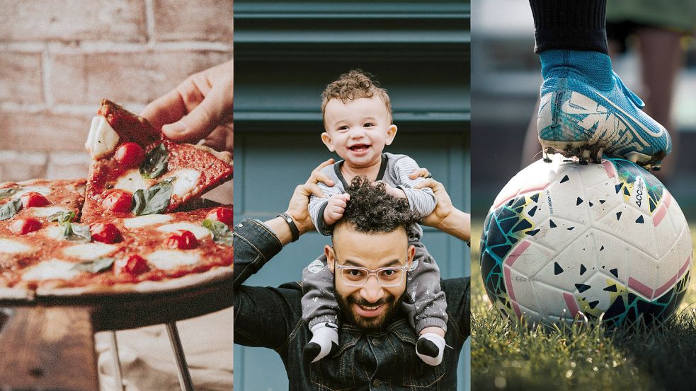 Berühmte Zitate über Pizza, Vaterschaft und Fußball erwarten Sie im Quiz. Foto: Unsplash (3)/Klara Kulikova, Kelly Sikkema, Connor Coyne