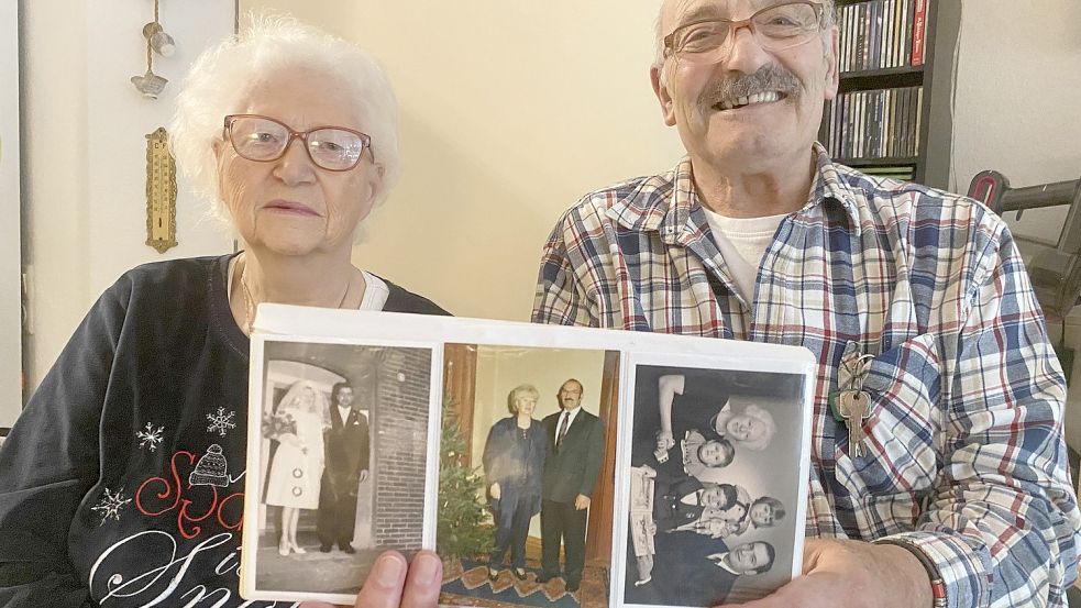 Carlo und Annette Piccinni: Die alten Bilder erinnern an das Ja-Wort vor 60 Jahren. Foto: Löschen