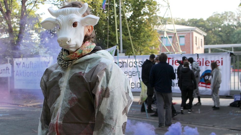 Einige der Demonstrierenden waren mit Kuh-Masken ausgestattet. Fotos: Heinig