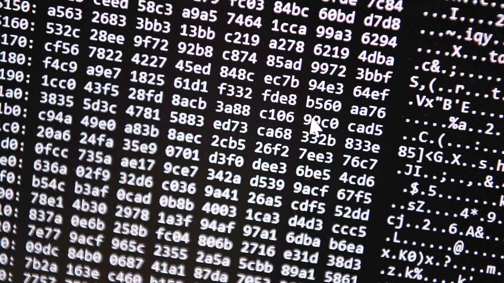 Ein Zahlencode läuft in der Zentralstelle Cybercrime Bayern (ZCB) über einen Bildschirm. Foto: Nicolas Armer/dpa