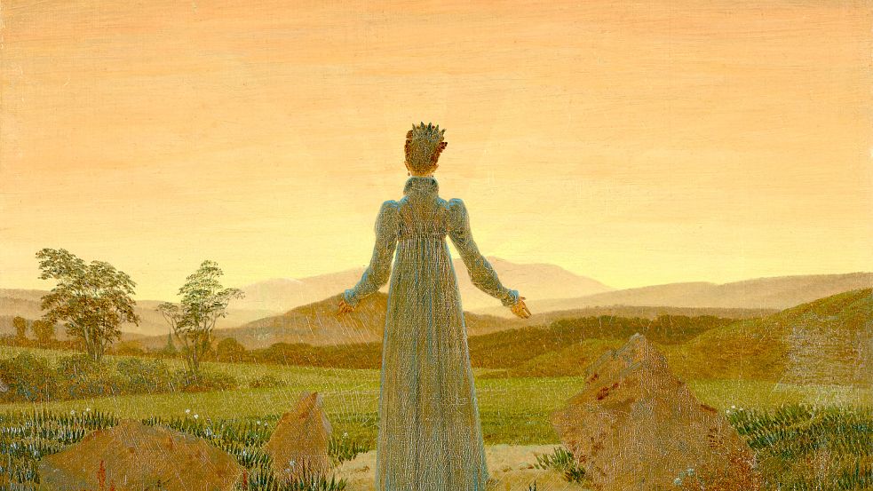 Caspar David Friedrich, Frau vor der untergehenden Sonne, um 1818, Öl auf Leinwand, 22 x 30 cm. Foto: Museum Folkwang Essen / ARTOTHEK