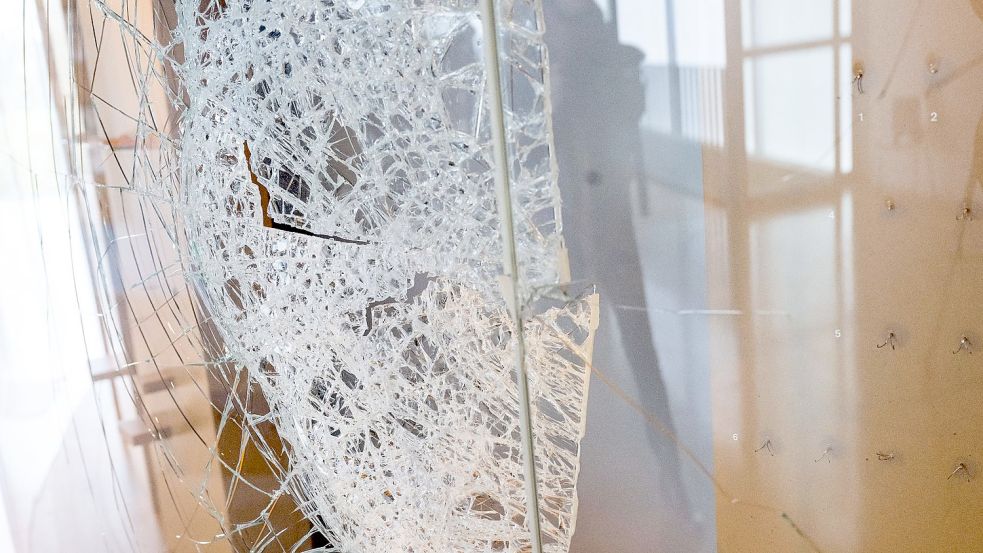 Ein eingeschlagenes Vitrinen-Fenster im Kelten-Römer-Museum. Foto: Peter Kneffel/dpa