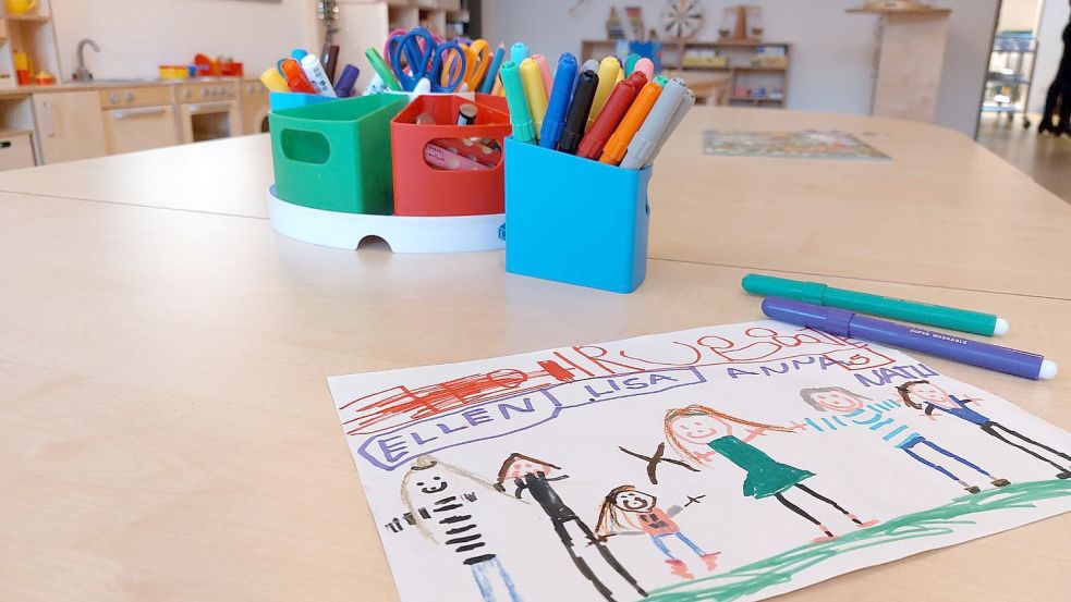 Kinder haben in einer Kita ein Bild gemalt: In Emden fehlen immer noch 172 Betreuungsplätze für Mädchen und Jungen. Foto: Hanssen/Archiv