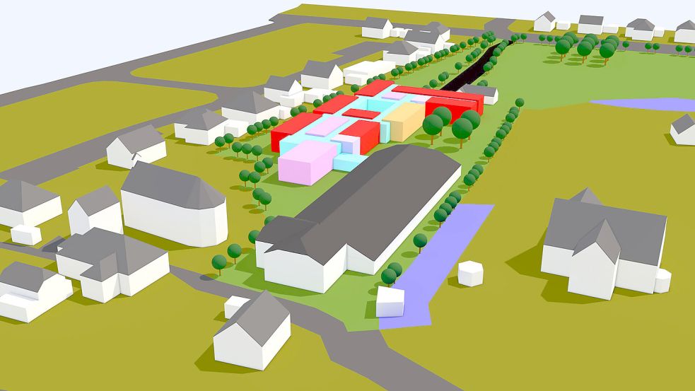 Am Demenzzentrum in Loppersum wird weiter geplant. Der Erweiterungsbau hinter dem Gulfhof wird aber wohl anders aussehen als auf diesem ursprünglichen Entwurf. Grafik: IPS-Projekt