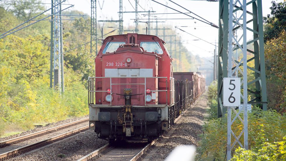 Eine Diesellok schiebt bei Potsdam einen Güterzug. Solche Lokomotiven können – wie nun im Emsland geplant – auch mit Biokraftstoff fahren. Foto: Stache/DPA-Zentralbild/DPA