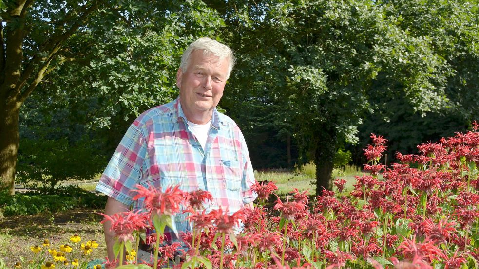 Der in der Region bekannte Gartenbauingenieur Gerhard Mühring, Inhaber der Völlenerfehner Staudengärtnerei Mühring, ist am 22. Dezember gestorben. Mühring sorgte in seiner eigenen Staudengärtnerei in Westoverledingen unermüdlich für den Sortenerhalt. Das Archivfoto zeigt Mühring umgeben von Indianernesseln, die zu den trockenheitsresistenten Präriepflanzen gehören. Archivfoto: Fertig
