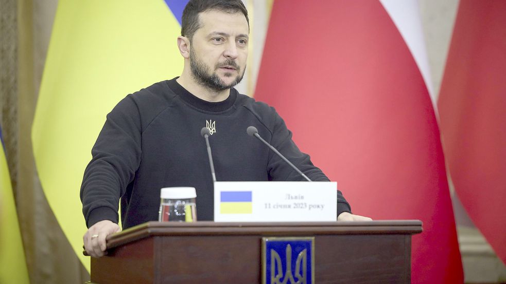 Präsident Wolodymyr Selenskyj bei einer Rede im benachbarten Polen. Foto: imago images/ZUMA Wire