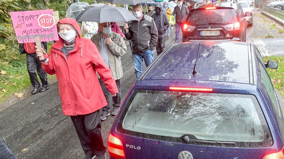 Rund 70 Bürger hatten im Oktober 2020 gegen die geplante Fällung von 63 Bäumen protestiert. Foto: Ortgies/Archiv