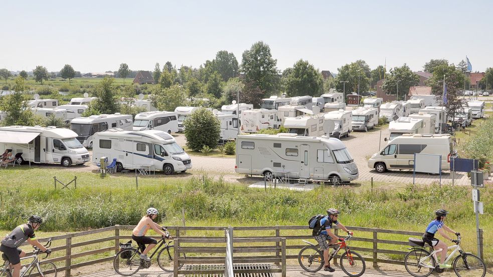 Wohnmobilisten kommen gerne nach Ditzum. Unter anderem wird in Kürze über den Gästebeitrag diskutiert. Fotos: Wolters/Archiv