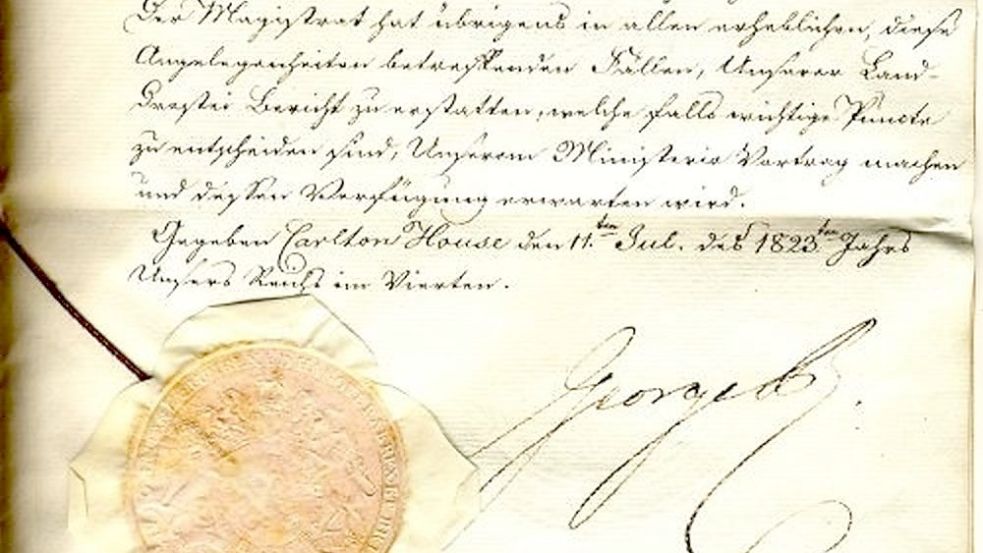 Mit dieser Urkunde fing vor 200 Jahren alles an: die Verfassungsurkunde für die Stadt Leer. Foto: Stadtarchiv Leer
