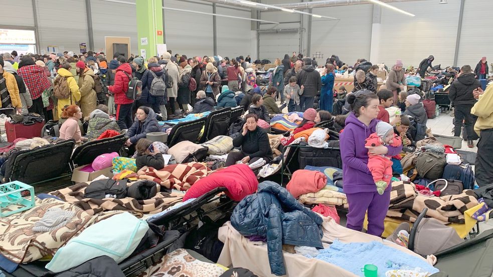Dieses Bild machte Matthias Arends Anfang März in einer provisorischen Unterkunft für Geflüchtete aus der Ukrainie in einem leer stehenden polnischen Einkaufszentrum. Foto: Arends