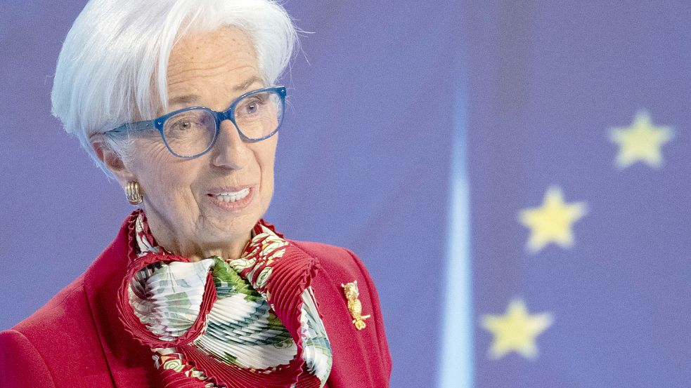 Präsidentin Christine Lagarde: Die Europäische Zentralbank (EZB) hebt den Leitzins erneut um 0,50 Prozentpunkte auf nun 3,5 Prozent an. Foto: dpa/Boris Roessler