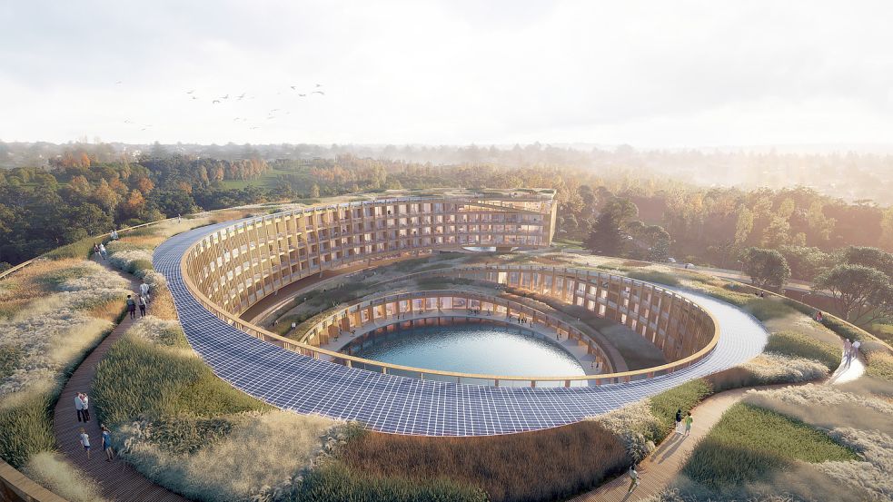Das begehbare Dach gehört neben der Spiralform zu den herausragenden Merkmalen des geplanten Hotels. Diese ungewöhnliche Form stammt vom Architekten Hadi Teherani. Foto: Hadi Teherani Architects