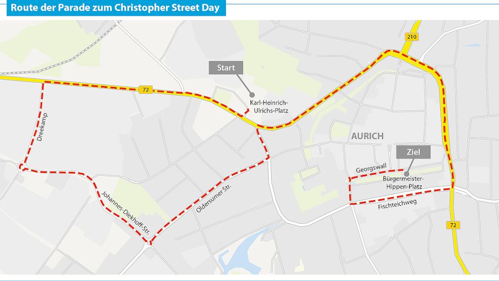 Die Parade beginnt bei der Sparkassen-Arena und endet am Rathaus. Grafik: Fischer