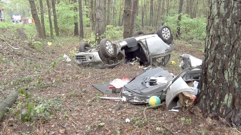 Der Wagen wurde bei dem Unfall komplett zerstört. Foto: Schlösser/Nord-West-Media TV/dpa
