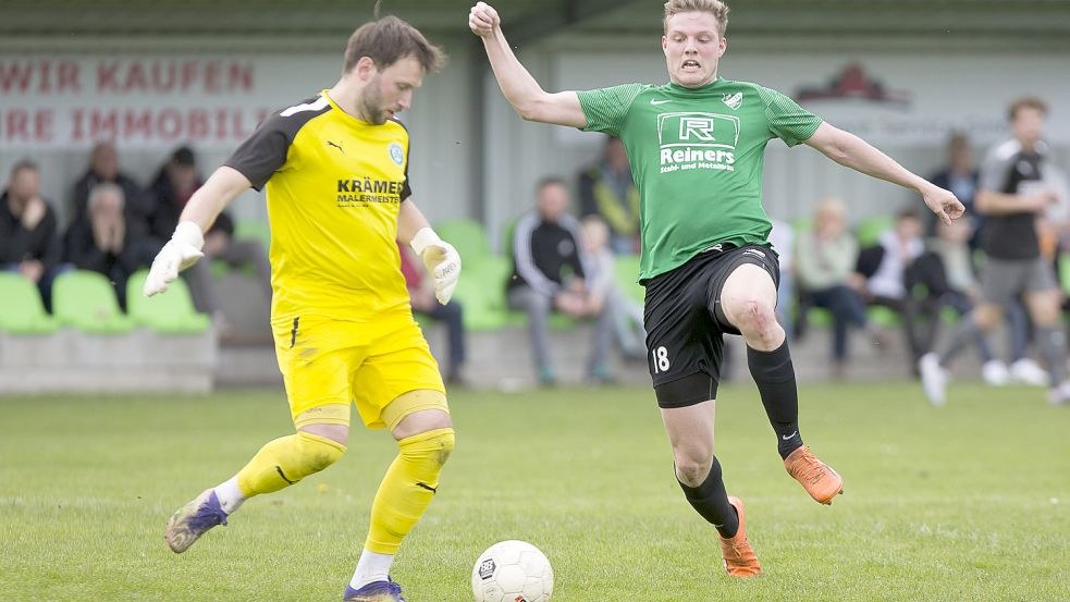 Lasse Härtel (rechts) konnte nach einer Zerrung wieder mitwirken und traf prompt. Archivfoto: Doden/Emden