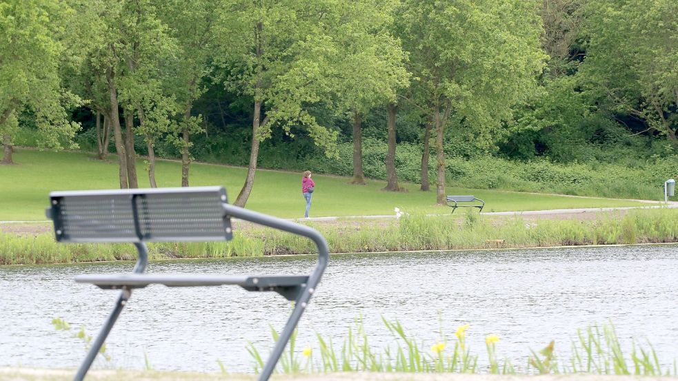 Parklandschaft statt Wildnis am Ihler Berg. Neben dem Hundestrand gibt es dort auch einen Ruhebereich mit Bänken und Liegen. Foto: Böning
