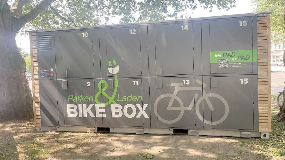 Die Fahrrad-Container stehen ab sofort im Emder Stadtgarten. Ab dem 28. Juni können die Boxen gemietet werden. Foto: Stadt Emden