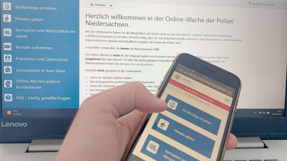 Per Handy oder Computer kann man bei der Online-Wache der Polizei Niedersachsen eine Strafanzeige erstatten. Foto: Hanssen