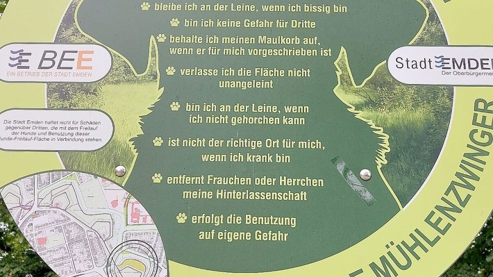 Hinweisschilder wie dieses in Emden wünschen sich auch die Hundehalter am Ihler Meer. Foto: privat