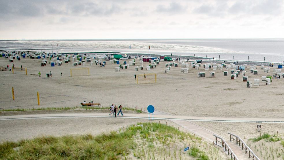 Auf der großen neuen Sportfläche am Norddeicher Strand sollte ein Stadion aufgebaut werden, damit das Beachsoccer-Turnier stattfinden kann. Das wird es nun doch nicht geben. Foto: DPA