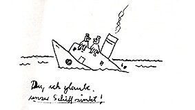 Unter der Zeichnung eines sinkenden Schiffes steht: „Du, ich glaube, unser Schiff sinkt“. Foto: Johannes-Althusius-Gymnasium