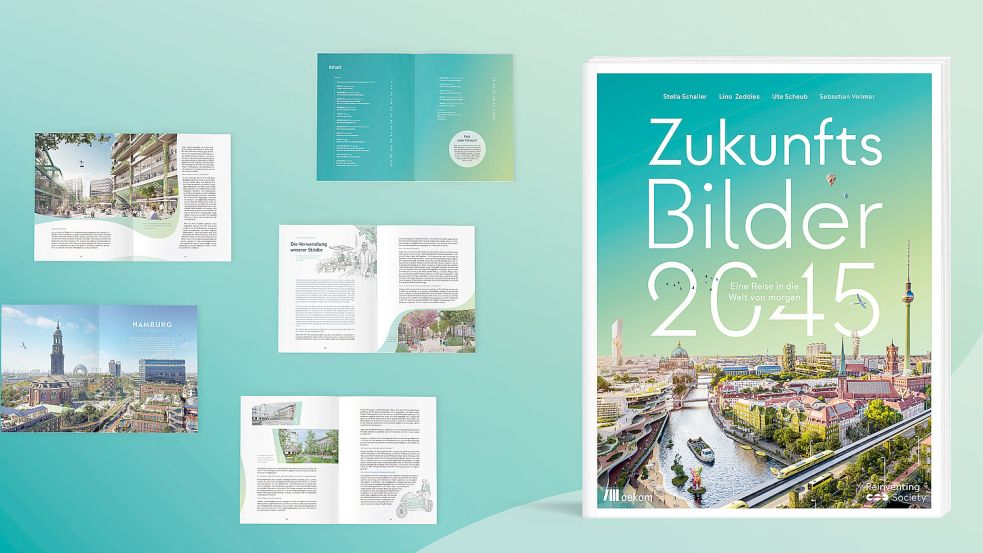 So sieht das Buch „Zukunftsbilder 2045“ aus, das es jetzt im Handel zu kaufen gibt. Foto: Zukunftsbilder 2045/Reinventing Society