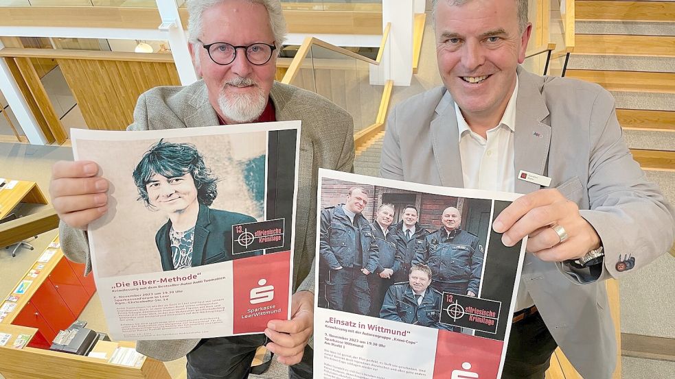 Autor Peter Gerdes (links) und Carsten Mohr (Sparkasse) stellten das Programm vor. Foto: Nording