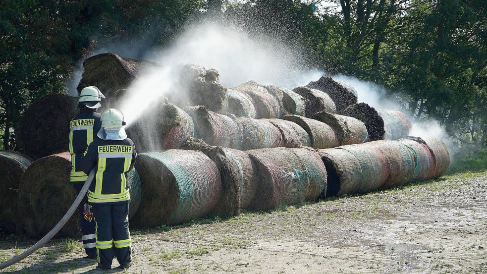 Die Feuerwehren Krummhörn-Ost, Krummhörn-Nord und die Einsatzleitwagen-Gruppe der Krummhörner Feuerwehr waren am Samstag in Grimersum im Einsatz. Foto: Feuerwehr