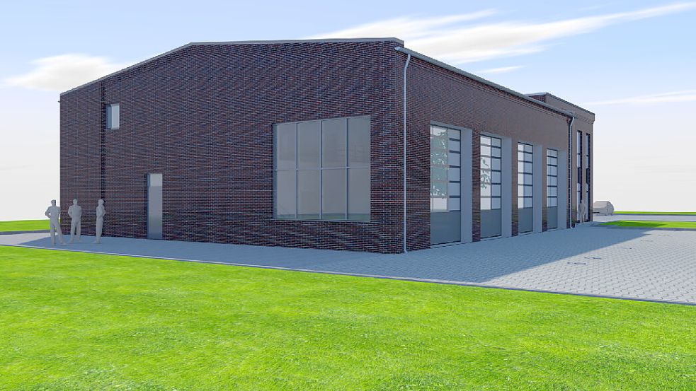So wird das Mischdach des neuen Feuerwehrhauses in Nüttermoor aussehen. Grafik: Stadt